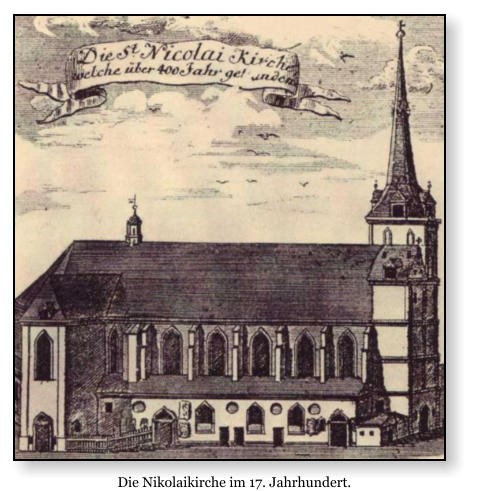 Die Nikolaikirche im 17. Jahrhundert.