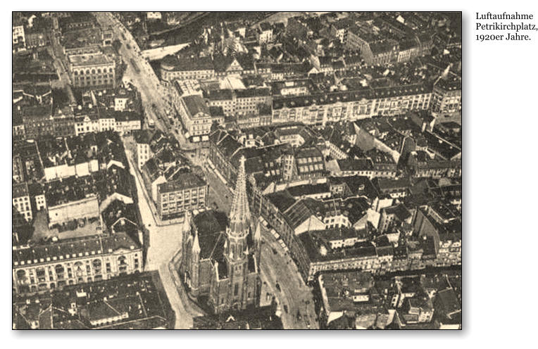 Luftaufnahme Petrikirchplatz, 1920er Jahre.
